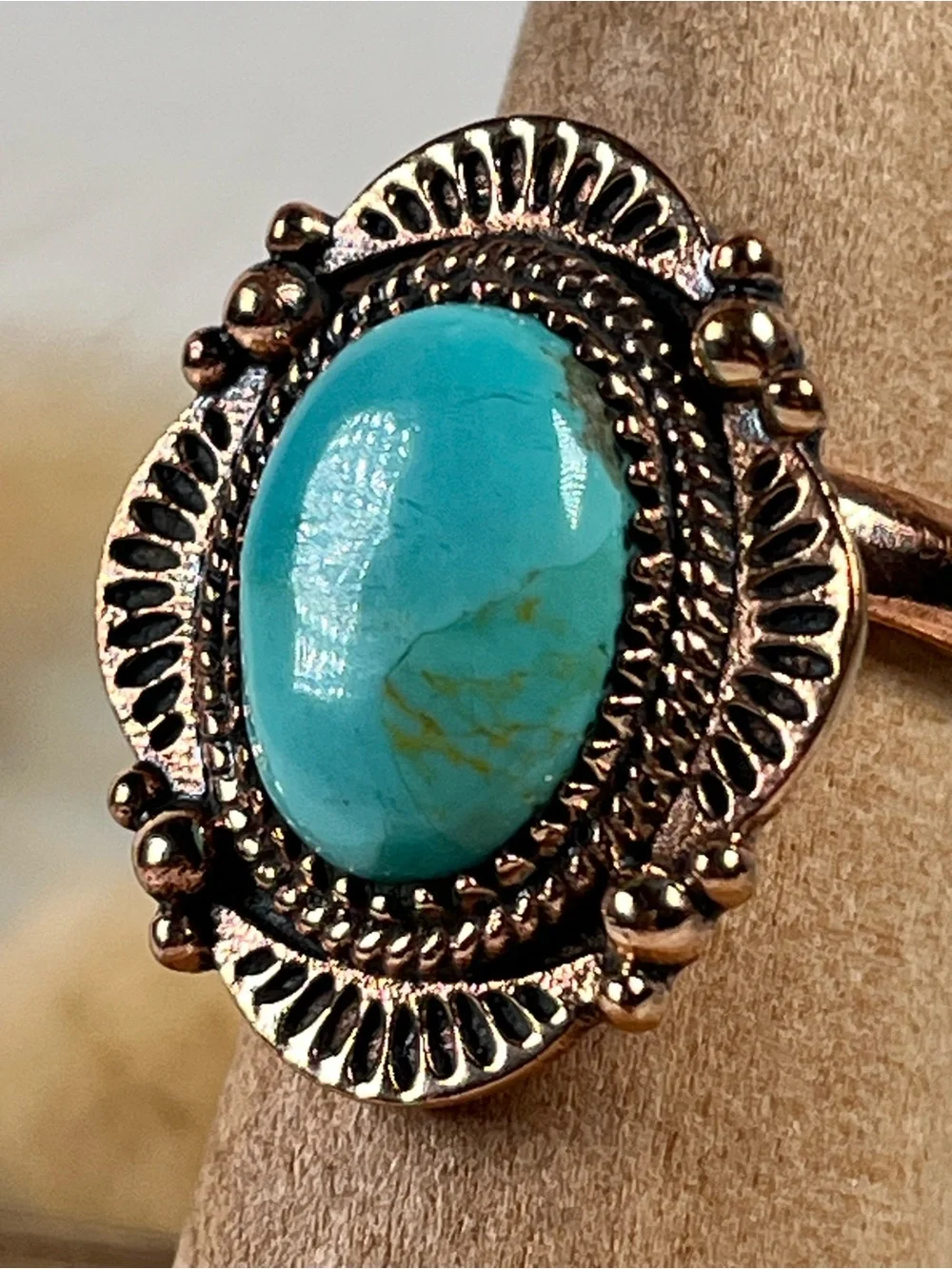 Solid Copper Kingman Turquoise Gemstone Ring Size 7.75 Adjustable